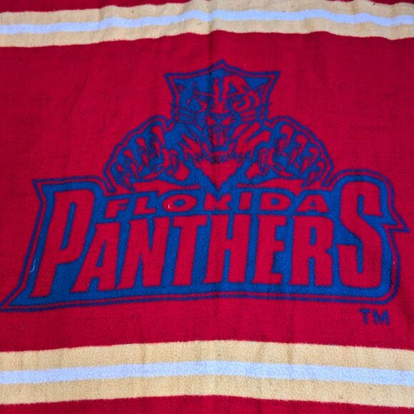 Biederlack Florida Panthers Throw Blanket Fleece Blue Red Made in USA - Picture 2 of 11